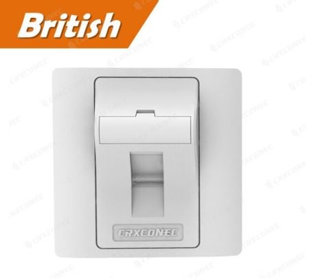 British Style Angled 1 Port Keystone Ethernet Wall Plate with Shutter in White Color - 1 port Ethernet wall plate